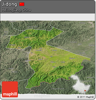 Satellite 3D Map of Jidong, semi-desaturated