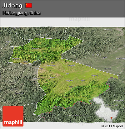 Satellite 3D Map of Jidong, semi-desaturated