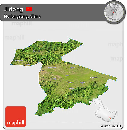 Satellite 3D Map of Jidong, single color outside