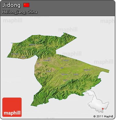 Satellite 3D Map of Jidong, single color outside