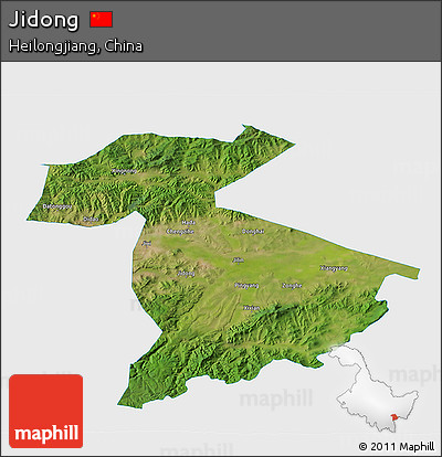 Satellite 3D Map of Jidong, single color outside