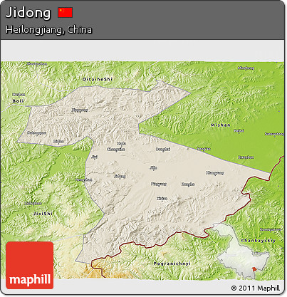 Shaded Relief 3D Map of Jidong, physical outside