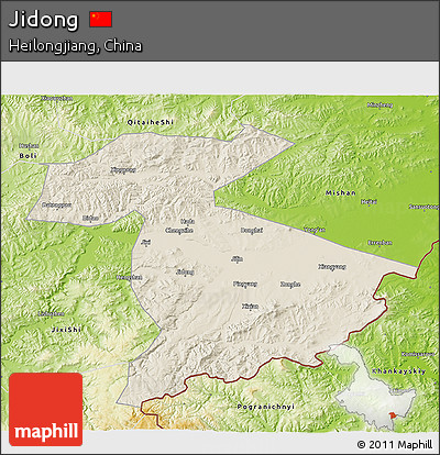 Shaded Relief 3D Map of Jidong, physical outside