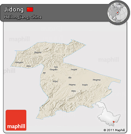 Shaded Relief 3D Map of Jidong, single color outside
