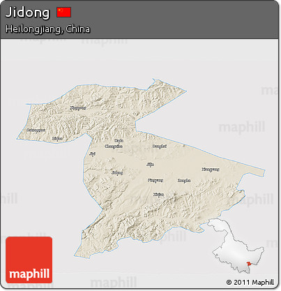 Shaded Relief 3D Map of Jidong, single color outside