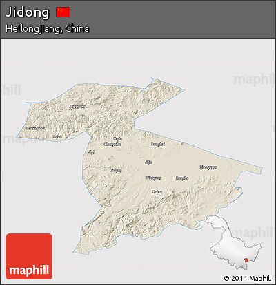 Shaded Relief 3D Map of Jidong, single color outside
