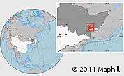Gray Location Map of Jidong, highlighted country, highlighted parent region, hill shading