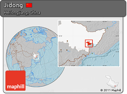 Gray Location Map of Jidong, highlighted parent region, hill shading