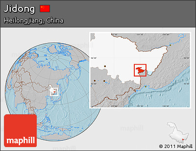 Gray Location Map of Jidong, highlighted parent region, hill shading