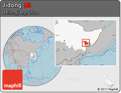 Gray Location Map of Jidong, highlighted parent region, hill shading