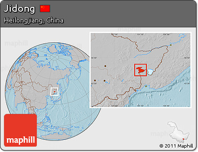 Gray Location Map of Jidong, hill shading