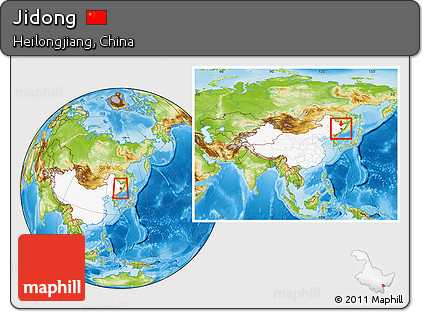 Physical Location Map of Jidong, highlighted country, within the entire country