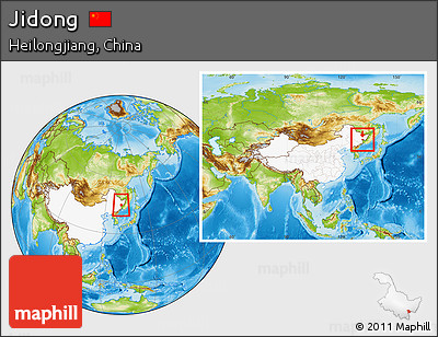 Physical Location Map of Jidong, highlighted country, within the entire country