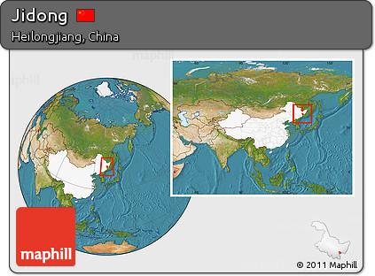 Satellite Location Map of Jidong, highlighted country, within the entire country