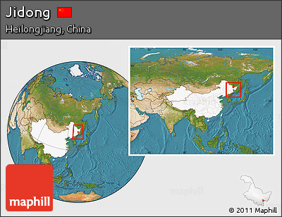Satellite Location Map of Jidong, highlighted country, within the entire country