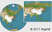 Satellite Location Map of Jidong, highlighted country, highlighted parent region, within the entire country