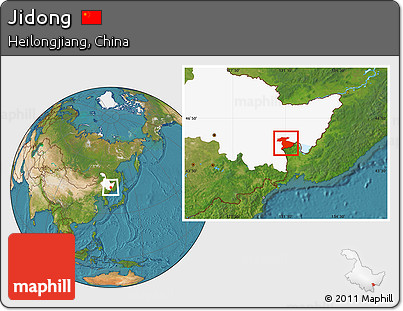 Satellite Location Map of Jidong, highlighted parent region