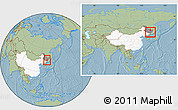 Savanna Style Location Map of Jidong, highlighted country, highlighted parent region, within the entire country, hill shading