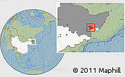 Savanna Style Location Map of Jidong, highlighted country, highlighted parent region, hill shading