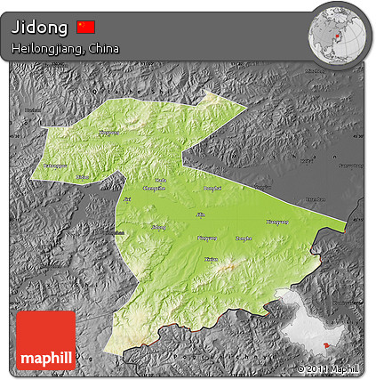 Physical Map of Jidong, darken, desaturated