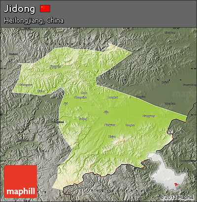 Physical Map of Jidong, darken, semi-desaturated