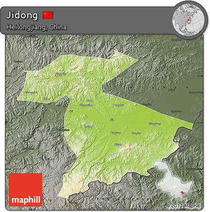 Physical Map of Jidong, darken, semi-desaturated