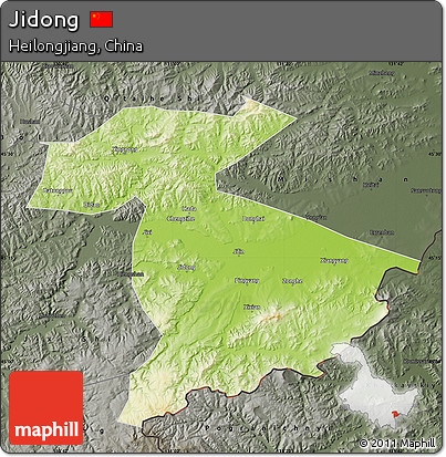 Physical Map of Jidong, darken, semi-desaturated