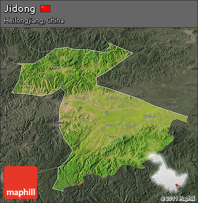 Satellite Map of Jidong, darken, semi-desaturated