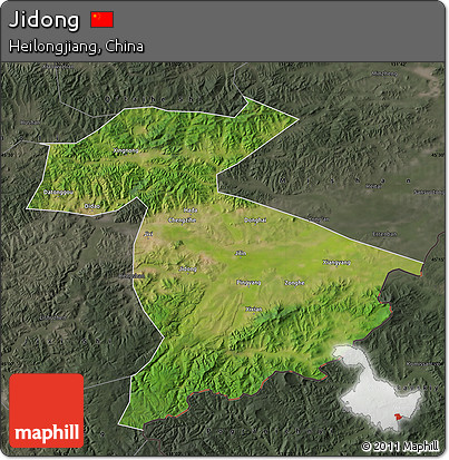 Satellite Map of Jidong, darken, semi-desaturated
