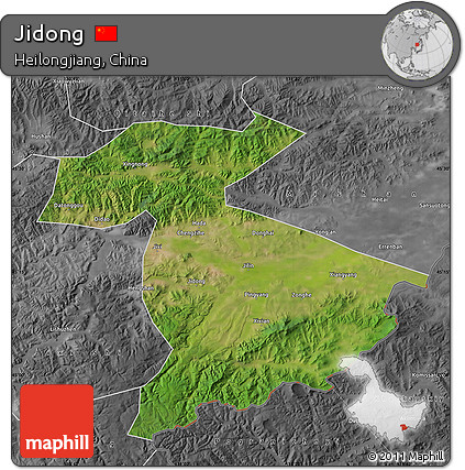 Satellite Map of Jidong, desaturated