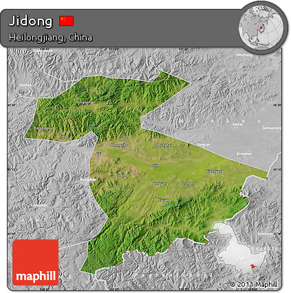 Satellite Map of Jidong, lighten, desaturated
