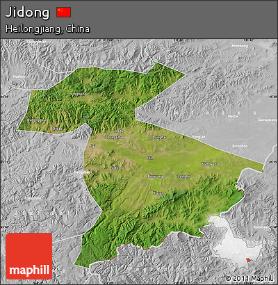 Satellite Map of Jidong, lighten, desaturated