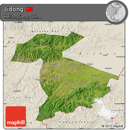 Satellite Map of Jidong, shaded relief outside