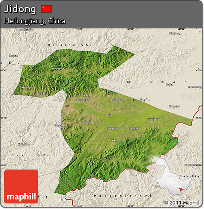 Satellite Map of Jidong, shaded relief outside