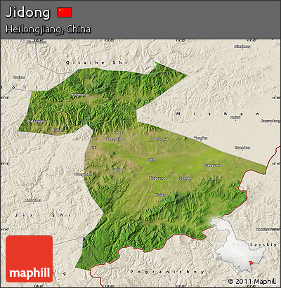 Satellite Map of Jidong, shaded relief outside