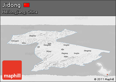Gray Panoramic Map of Jidong, single color outside