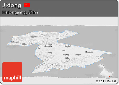 Gray Panoramic Map of Jidong, single color outside