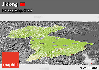Physical Panoramic Map of Jidong, darken, desaturated