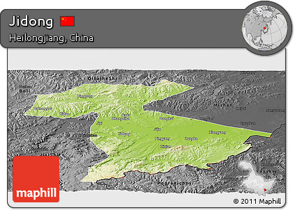 Physical Panoramic Map of Jidong, darken, desaturated