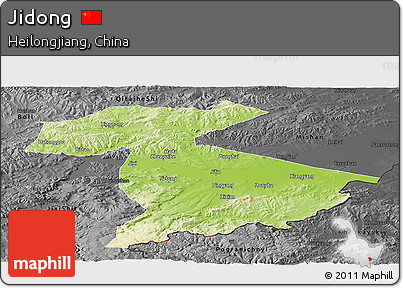 Physical Panoramic Map of Jidong, darken, desaturated