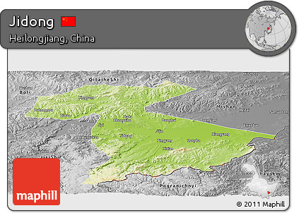 Physical Panoramic Map of Jidong, desaturated