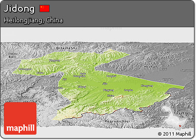 Physical Panoramic Map of Jidong, desaturated