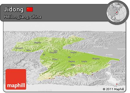Physical Panoramic Map of Jidong, lighten, desaturated