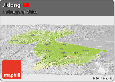 Physical Panoramic Map of Jidong, lighten, desaturated