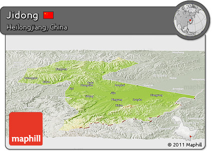 Physical Panoramic Map of Jidong, lighten, semi-desaturated