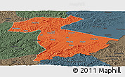 Political Panoramic Map of Jidong, darken, semi-desaturated