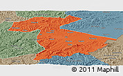 Political Panoramic Map of Jidong, semi-desaturated