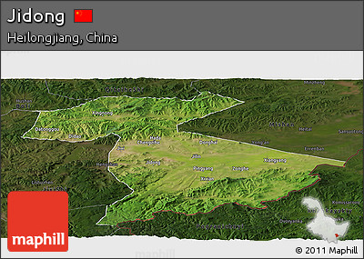 Satellite Panoramic Map of Jidong, darken