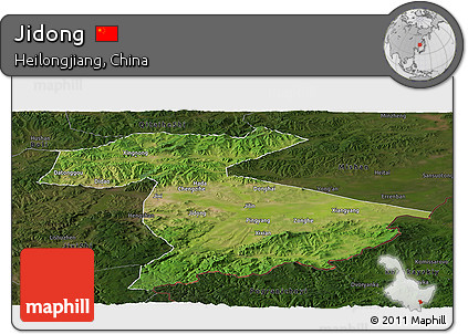 Satellite Panoramic Map of Jidong, darken