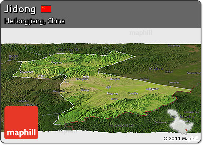 Satellite Panoramic Map of Jidong, darken